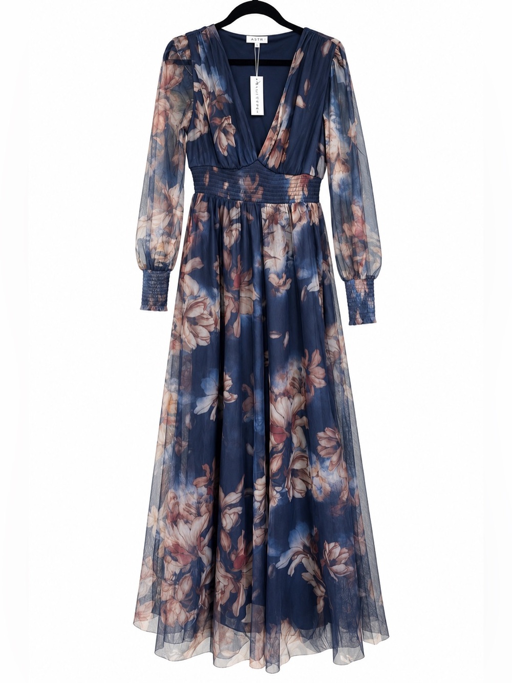 Baltic Born Layla Tulle Maxi Dress Dark Blue Floral Size L NWT